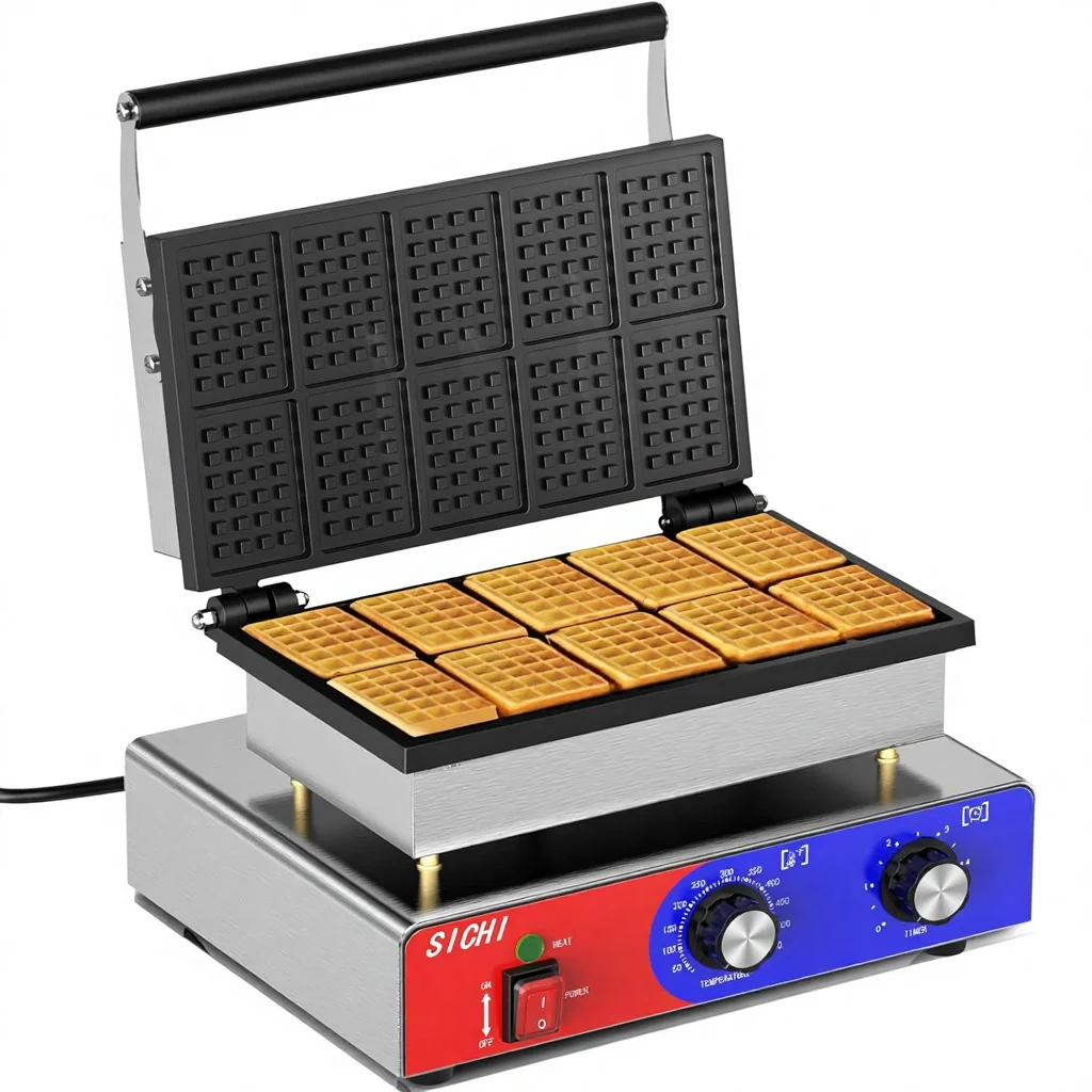 Commercial Square Waffle Maker Professional Stainless Steel Non-Stick Double Baking Pans With Temperature Control