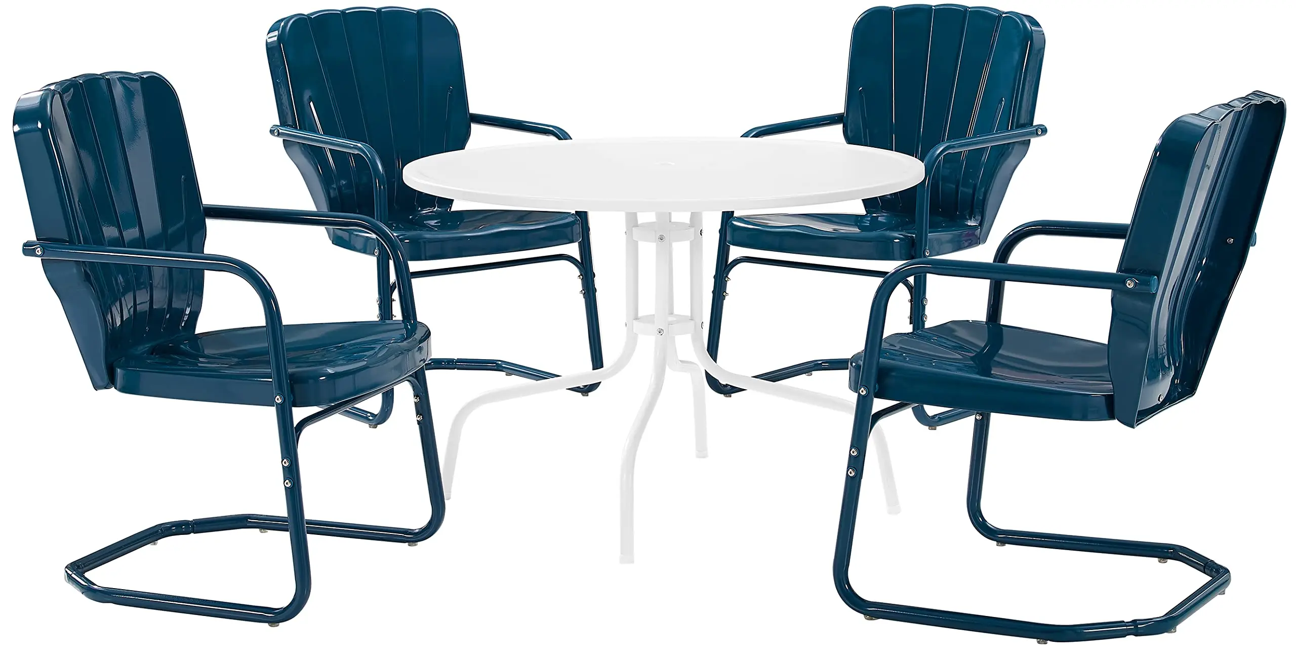 5-Piece Outdoor Dining Set With Round Patio Table And 4 Chairs Gloss Metal
5-Piece Outdoor Dining Set With Round Patio Table And 4 Chairs Gloss Metal