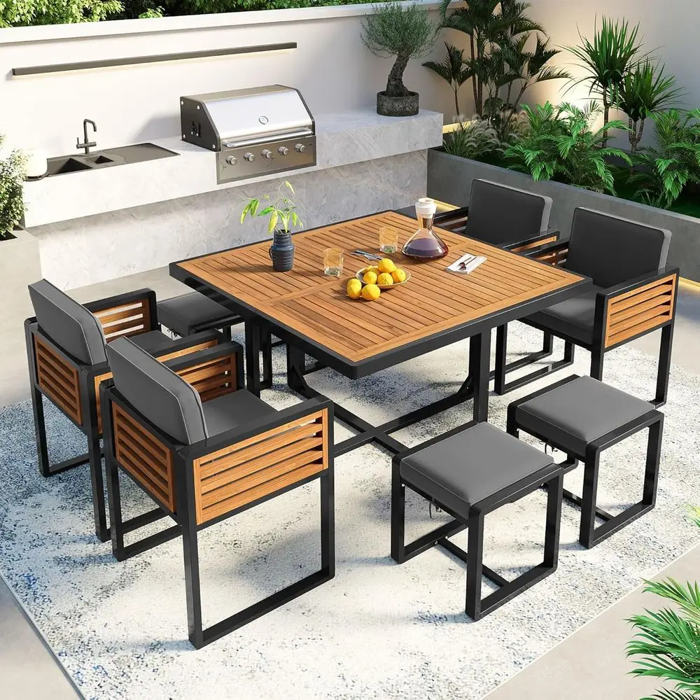 9-Pieces Acacia Wood Patio Dining Set, 4 Cushioned Chairs & 4 Ottomans & 1 Square Table,Space Saving Outdoor Patio Set or Backya
9-Pieces Acacia Wood Patio Dining Set, 4 Cushioned Chairs & 4 Ottomans & 1 Square Table,Space Saving Outdoor Patio Set or Backya