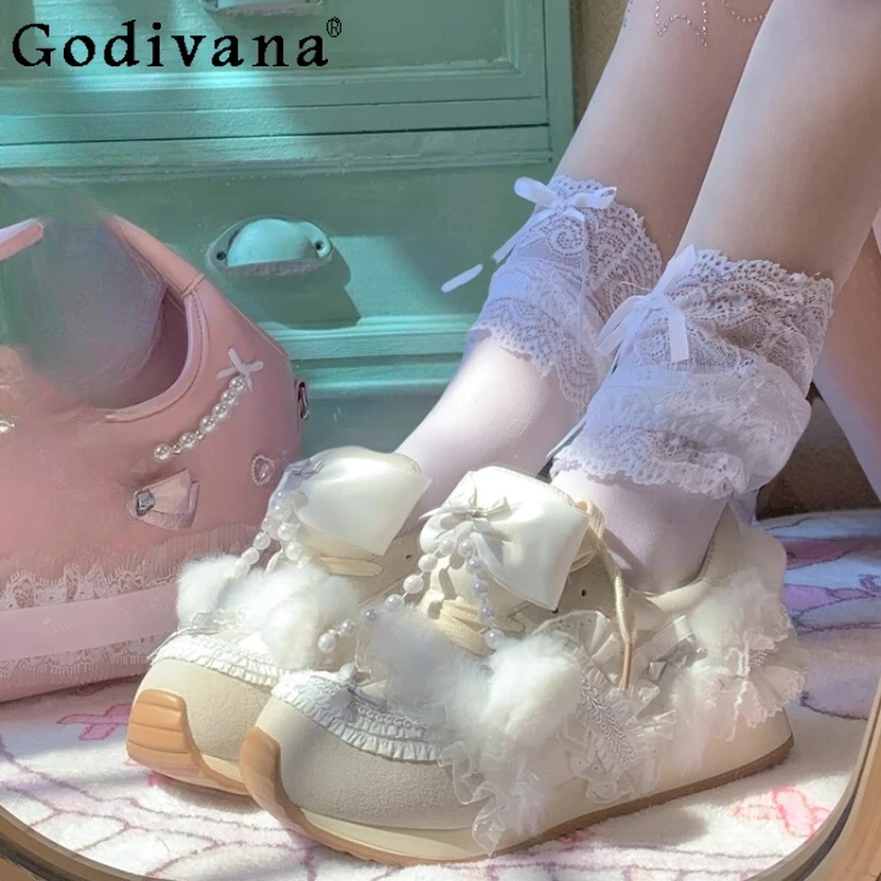 Female Thick Sole Height Increasing Shoes Original Bowknot Pearl Plush Cute Casual Shoes Women Sweet Beige Casual Sneakers
Female Thick Sole Height Increasing Shoes Original Bowknot Pearl Plush Cute Casual Shoes Women Sweet Beige Casual Sneakers