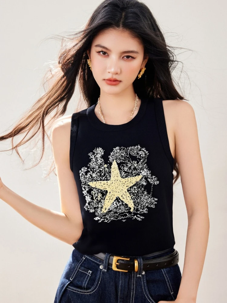 Women Chic Star Embroidery Sleesles Knit Vest Summer Casual Elastic O-neck Thin Slim T-Shirts Pullovers Knitwear Crop Tops Tanks
Women Chic Star Embroidery Sleesles Knit Vest Summer Casual Elastic O-neck Thin Slim T-Shirts Pullovers Knitwear Crop Tops Tanks