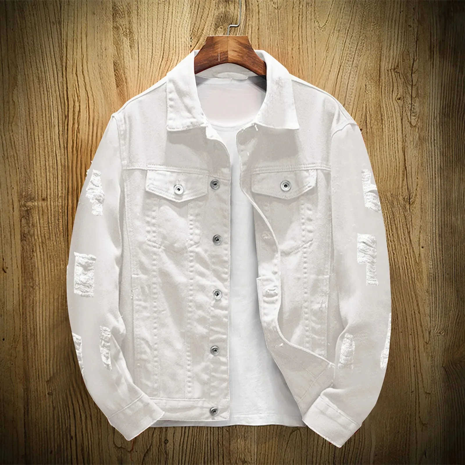 Mens Casual Denim Jacket Spring Autumn Vintage Solid Color Lapel Denim Coat Tops Streetwear Hole Denim Outerwears Coats for Men
Mens Casual Denim Jacket Spring Autumn Vintage Solid Color Lapel Denim Coat Tops Streetwear Hole Denim Outerwears Coats for Men
