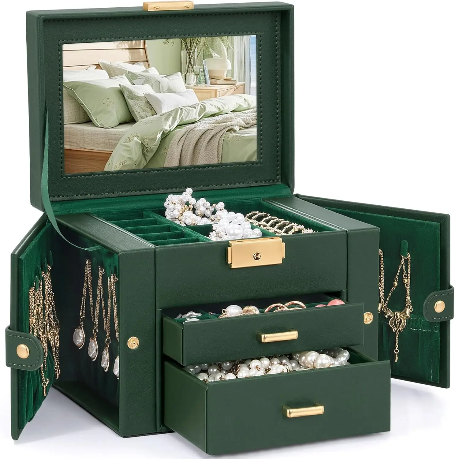Шкатулка для украшений для женщин, кожаный органайзер для украшений с зеркалом и замком, 3-уровневый органайзер для хранения украшений с 2 выдвижными ящиками
Шкатулка для украшений для женщин, кожаный органайзер для украшений с зеркалом и замком, 3-уровневый органайзер для хранения украшений с 2 выдвижными ящиками