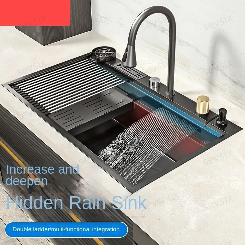 Stainless Steel Waterfall Kitchen Sink Extra Large Single Slot Multifunctional Dishwashing Sinks Undermount Basin Cup washer
Stainless Steel Waterfall Kitchen Sink Extra Large Single Slot Multifunctional Dishwashing Sinks Undermount Basin Cup washer