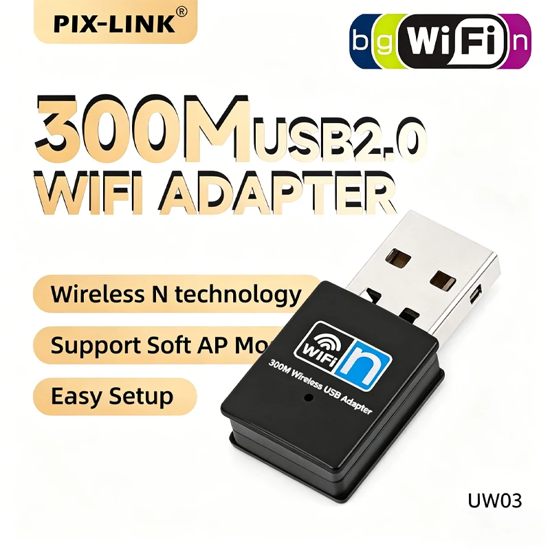 PIX-LINK UW03 300Mbps mini USB WiFi Adapter 2.4GHz Wireless-N RTL8192 Network Card Soft AP Mode Plug and Play For PC Desktop
PIX-LINK UW03 300Mbps mini USB WiFi Adapter 2.4GHz Wireless-N RTL8192 Network Card Soft AP Mode Plug and Play For PC Desktop