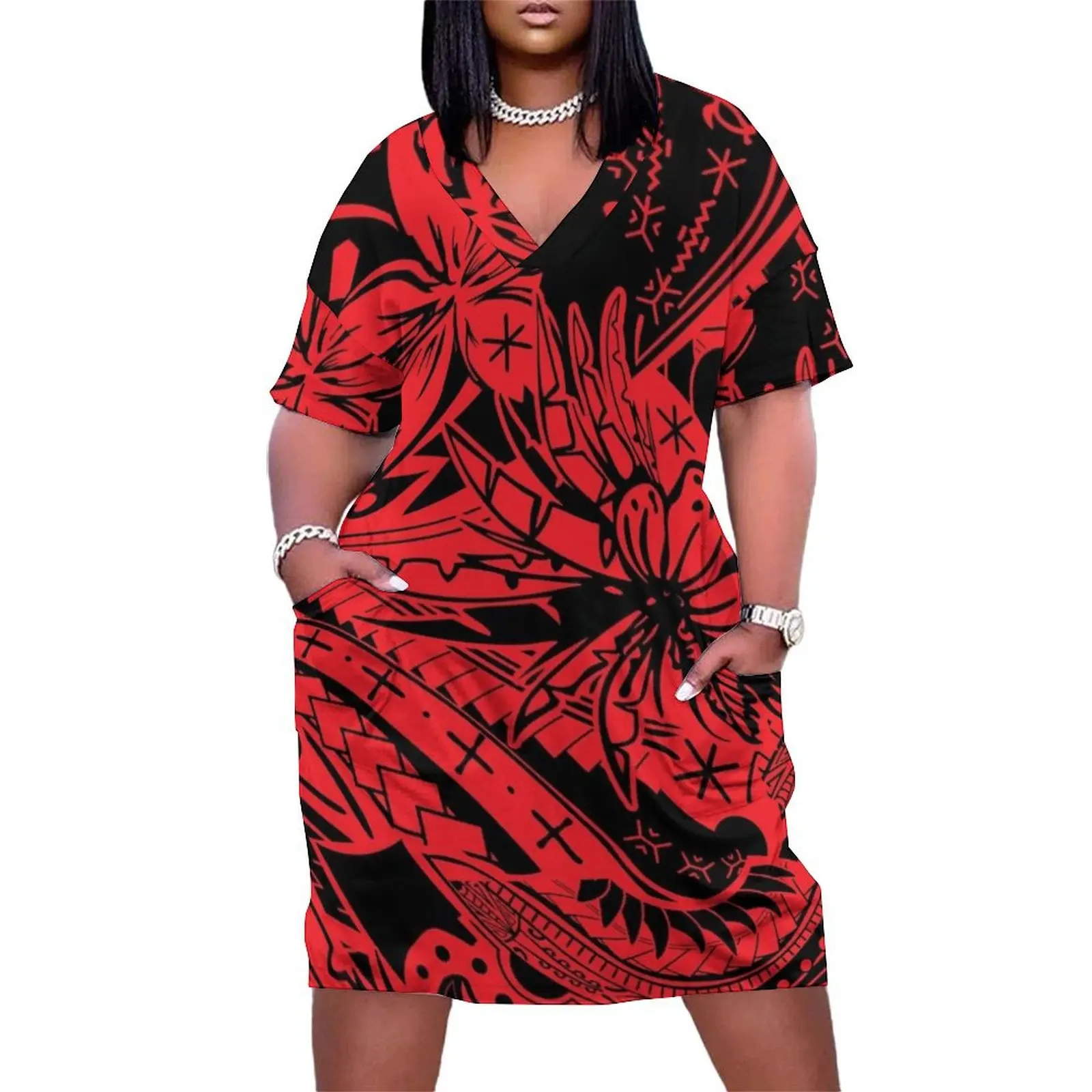 Polynesian Tribal Lava Red Leaf And Floral Print Loose Pocket Dress dresses summer dresses for women
Polynesian Tribal Lava Red Leaf And Floral Print Loose Pocket Dress dresses summer dresses for women