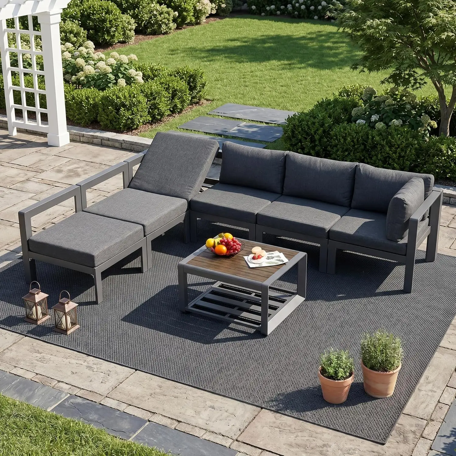 7 Pcs Metal Aluminum Patio Furniture Set Adjustable Corner Sofa with Coffee Table Outdoor Luxury Conversation Sofa Set, Gray
7 Pcs Metal Aluminum Patio Furniture Set Adjustable Corner Sofa with Coffee Table Outdoor Luxury Conversation Sofa Set, Gray