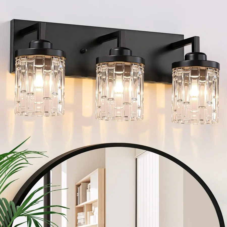 Black Vanity Light, 3 Light Crystal Modern Farmhouse Bathroom Light Fixtures, with Crystal Glass Shade, Rustic Black Bathroom Wa
Black Vanity Light, 3 Light Crystal Modern Farmhouse Bathroom Light Fixtures, with Crystal Glass Shade, Rustic Black Bathroom Wa