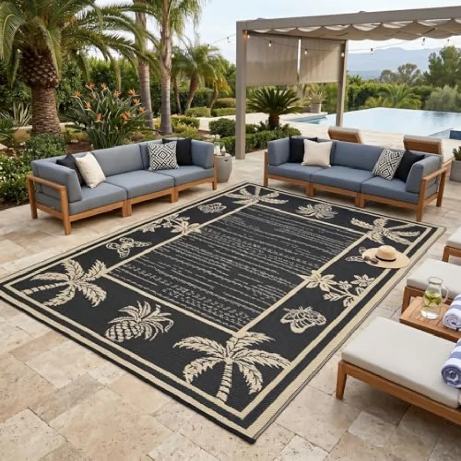 Outdoor Rug 9x12 Waterproof for Patios, Reversible Plastic Straw Rug in Tropical Leaf Pattern, UV-Resistant Quick-Dry for Deck,
Outdoor Rug 9x12 Waterproof for Patios, Reversible Plastic Straw Rug in Tropical Leaf Pattern, UV-Resistant Quick-Dry for Deck,