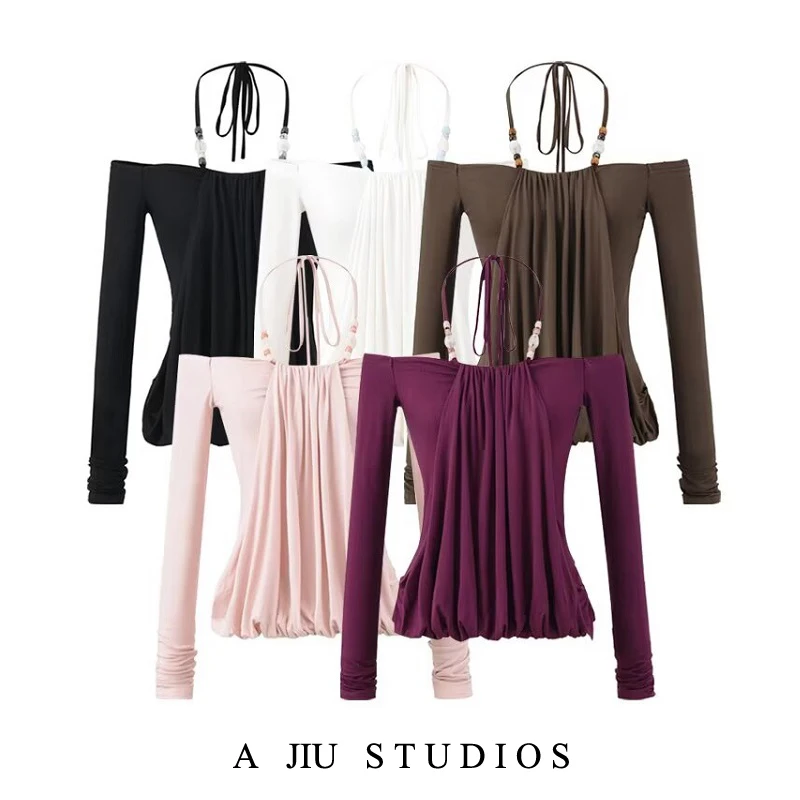 Sexy Long Sve T-irt Women's Slim Fit Base irt Folded One-oulder Ne Hanging Beads Autumn Pure Desire Sle Top
Sexy Long Sve T-irt Women's Slim Fit Base irt Folded One-oulder Ne Hanging Beads Autumn Pure Desire Sle Top