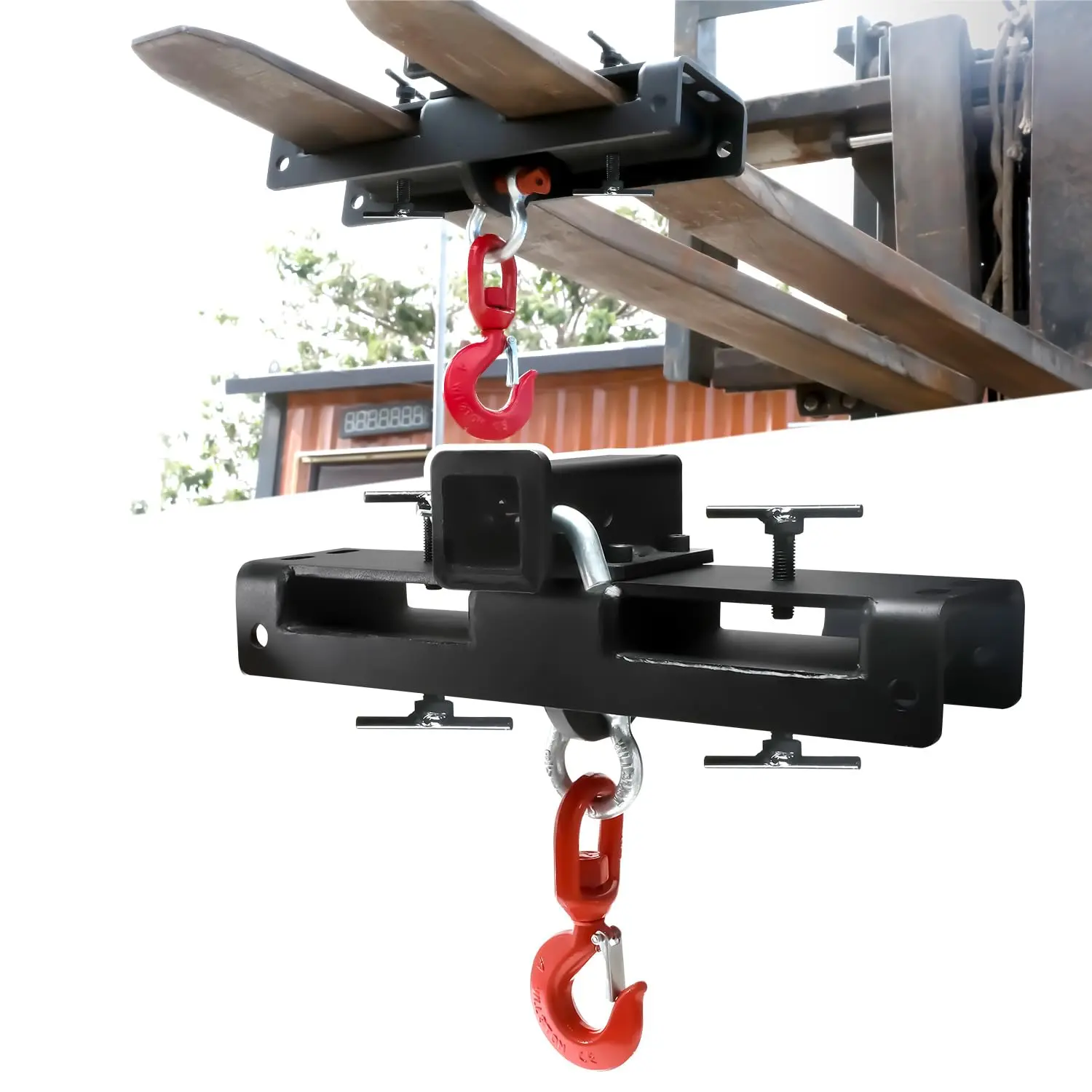 Heavy-Duty Dual Fork Mount Lifting Hook With Trailer Hitch For Forklifts, Towing And Hoisting Equipment Up To 10 Tons
Heavy-Duty Dual Fork Mount Lifting Hook With Trailer Hitch For Forklifts, Towing And Hoisting Equipment Up To 10 Tons