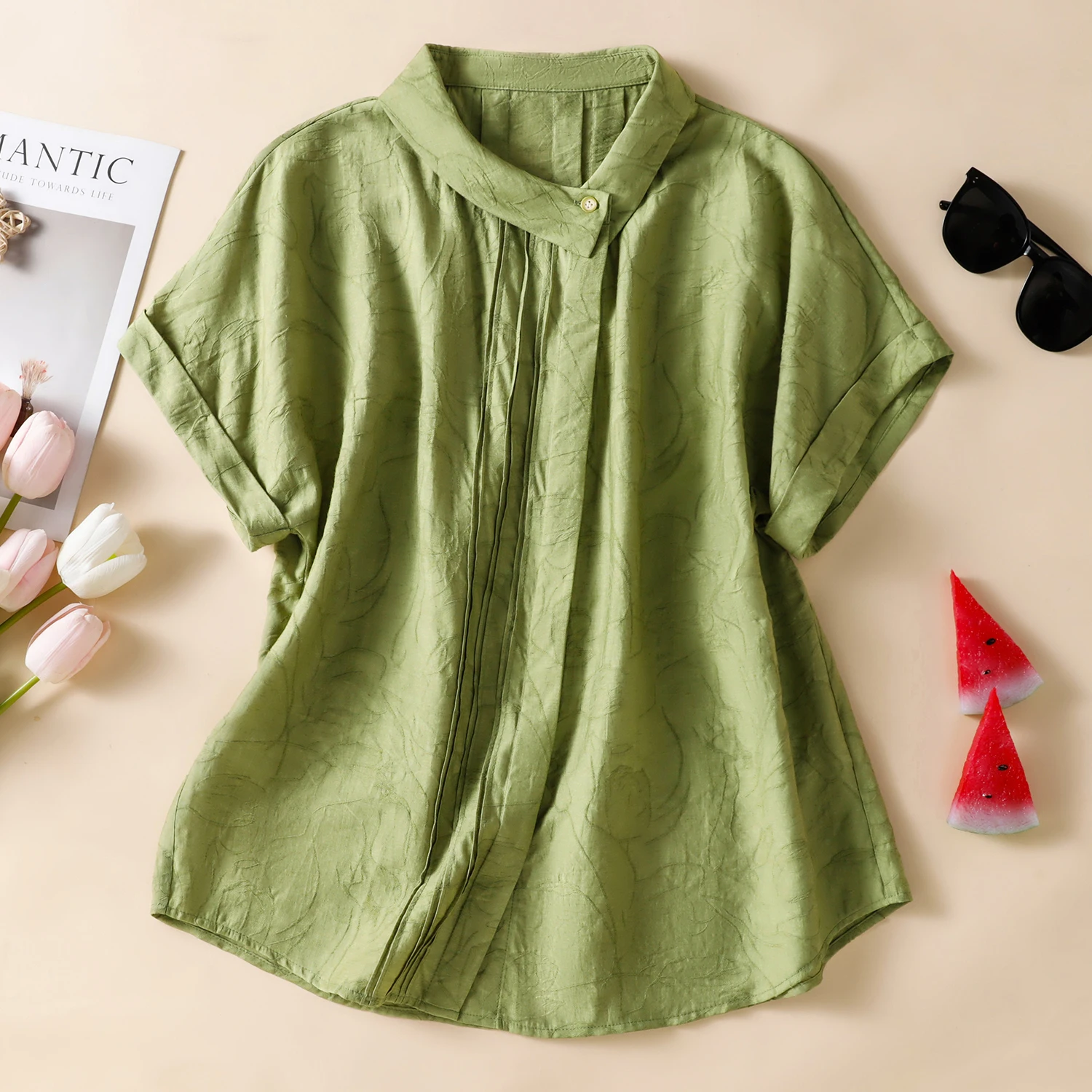 Summer New Women's Shirt Asymmetrical Collar Short Sleeve Artistic Embroidery Large Size Comfortable Pure Cotton Top
Summer New Women's Shirt Asymmetrical Collar Short Sleeve Artistic Embroidery Large Size Comfortable Pure Cotton Top