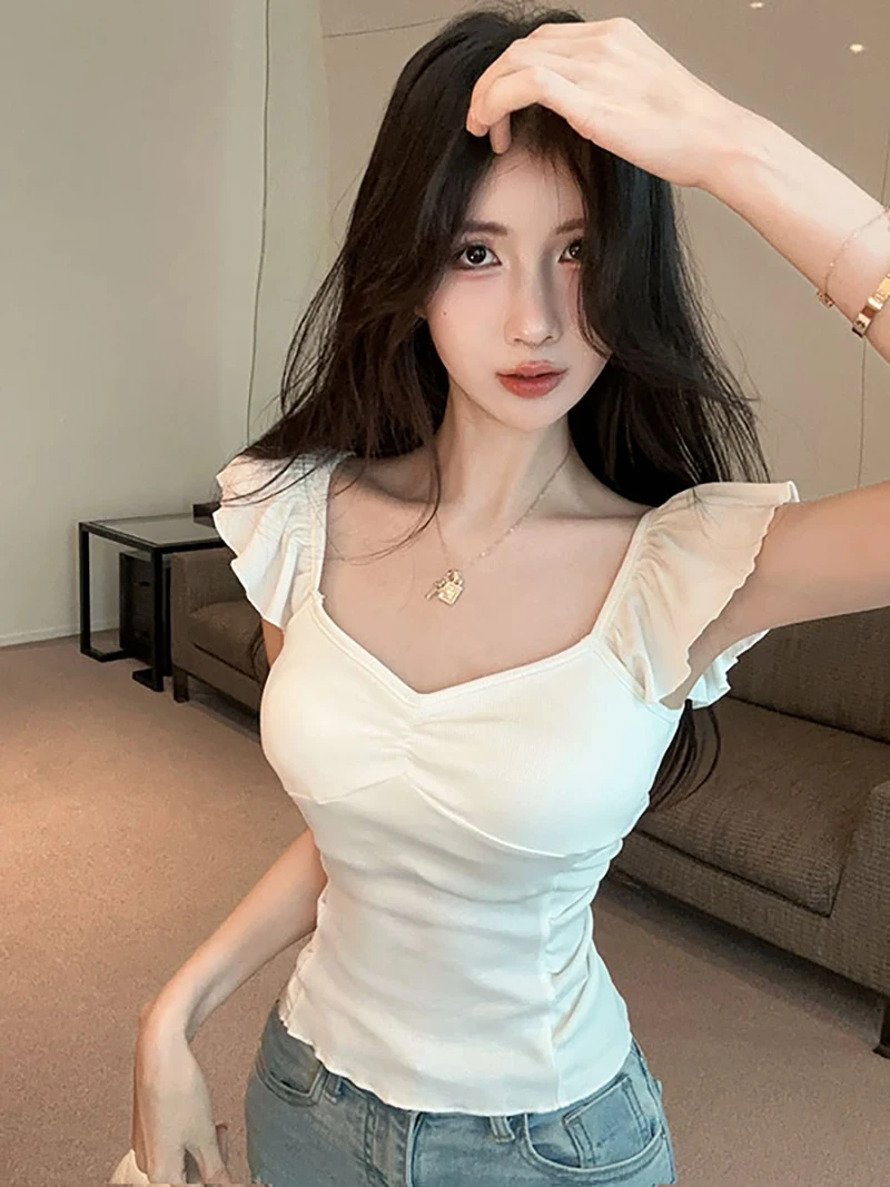 Summer Unique Sweet Spicy Short Sleeve T-Shirt Women's Slim Fit Design Neckline Bone Design White Knitted City Walk Top
Summer Unique Sweet Spicy Short Sleeve T-Shirt Women's Slim Fit Design Neckline Bone Design White Knitted City Walk Top