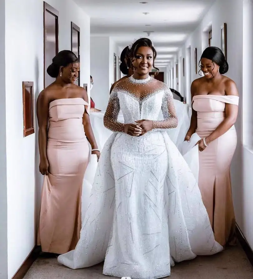 New Arrival Mermaid Custom Made High Neck Long Sleeve Bridal Gown African Pearl Wedding Dress
New Arrival Mermaid Custom Made High Neck Long Sleeve Bridal Gown African Pearl Wedding Dress