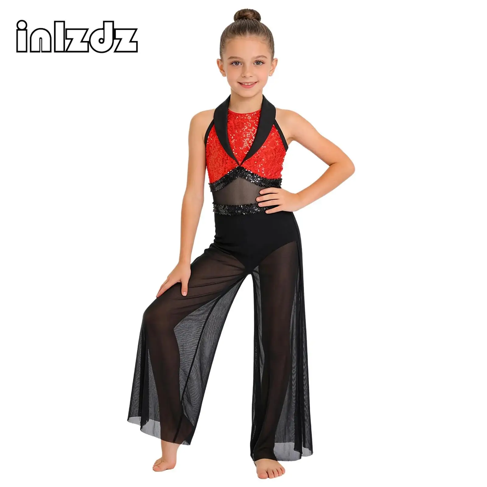 Kids Girls Ballet Lyrical Dance Performance Unitards Jumpsuit Costume Sequins Mesh Split Wide-Leg Bodysuit with Built-in Briefs
Kids Girls Ballet Lyrical Dance Performance Unitards Jumpsuit Costume Sequins Mesh Split Wide-Leg Bodysuit with Built-in Briefs