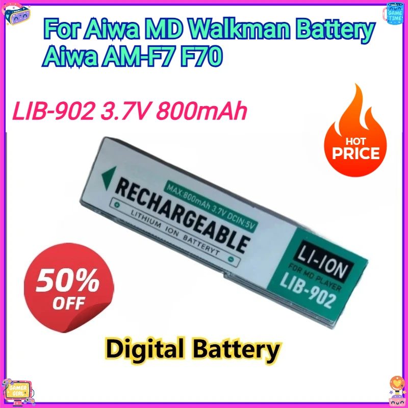 For Aiwa MD Walkman Battery Aiwa AM-F7 F70 3.7V 800mAh LIB-902 Rechargeable with USB-C Port Digital Batteries 
For Aiwa MD Walkman Battery Aiwa AM-F7 F70 3.7V 800mAh LIB-902 Rechargeable with USB-C Port Digital Batteries