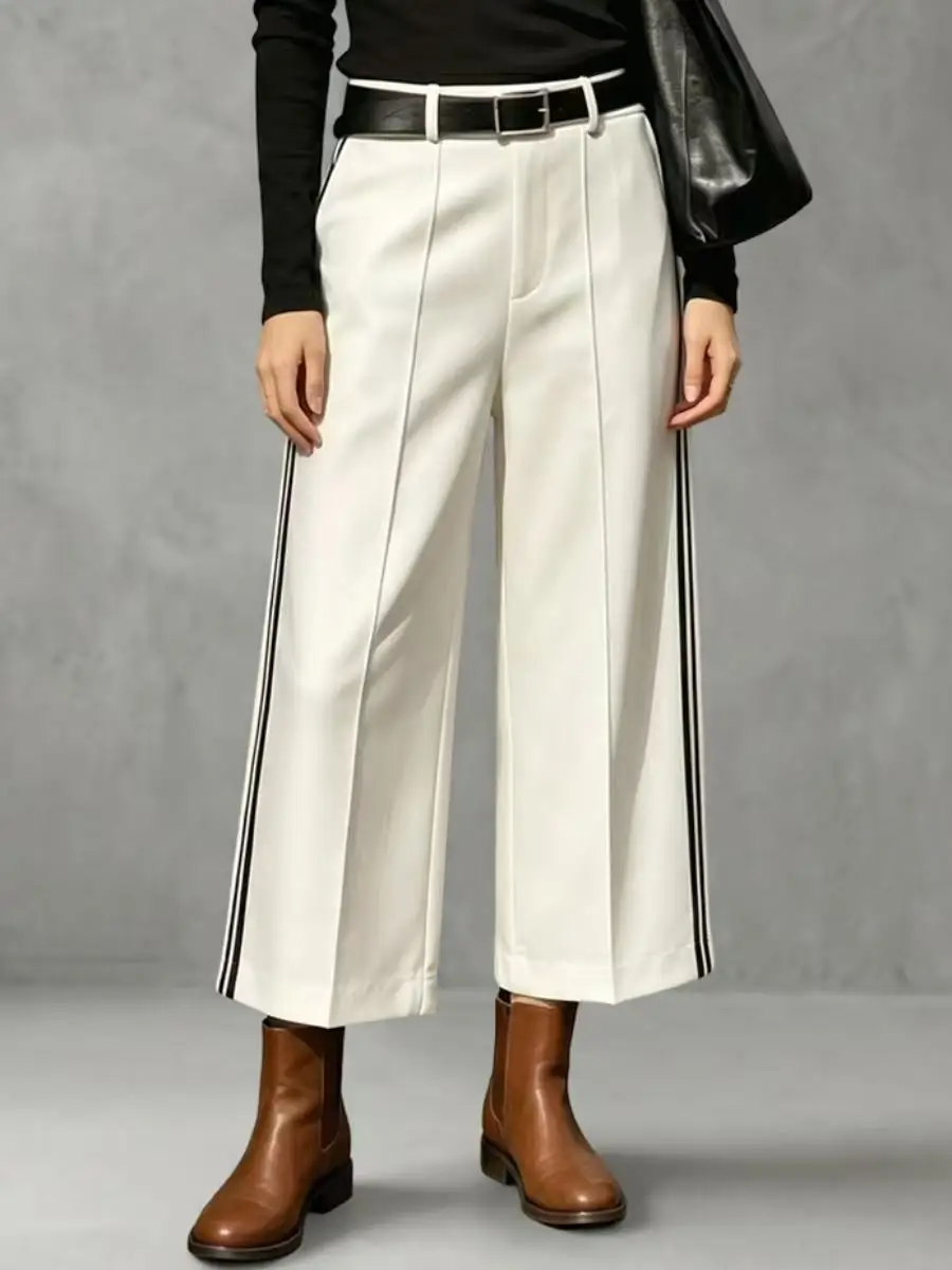Bonboho 2026 Women's Casual White Office Pants High Waist Side Striped Wide Leg Cropped Trousers Loose Fit Streetwear Pants
Bonboho 2026 Women's Casual White Office Pants High Waist Side Striped Wide Leg Cropped Trousers Loose Fit Streetwear Pants