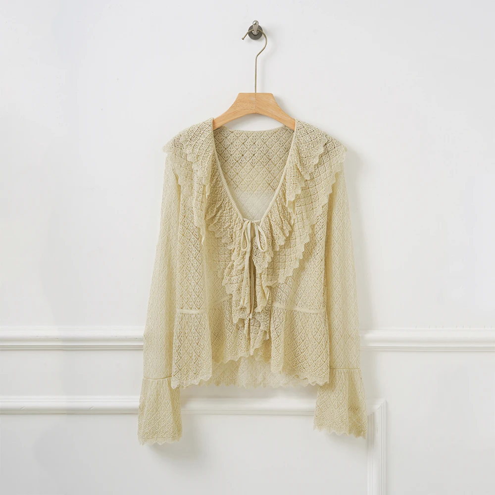 Women's Linen Blend Lace Crochet Cardigan V Neck Ruffle Trim Flare Sleeve Sheer Knit Cover Up Top New Y2K for Summer 2026
Women's Linen Blend Lace Crochet Cardigan V Neck Ruffle Trim Flare Sleeve Sheer Knit Cover Up Top New Y2K for Summer 2026