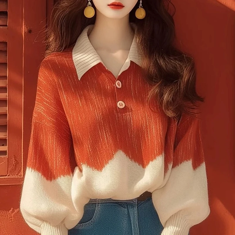 2025 Winter New Women's Pullover Warm Sweater Y2K Korean Color Contrast Stitching Lapel Lantern Sleeve Soft Waxy Sweater Top
2025 Winter New Women's Pullover Warm Sweater Y2K Korean Color Contrast Stitching Lapel Lantern Sleeve Soft Waxy Sweater Top