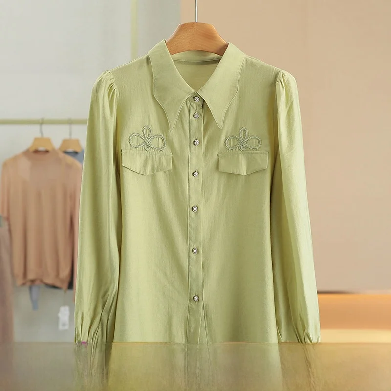 Long Sleeve Pure Color Shirt with Sticky Fiber Single Button Collar Women's Spring Fashion New Arrival Straight Cut Shirt
Long Sleeve Pure Color Shirt with Sticky Fiber Single Button Collar Women's Spring Fashion New Arrival Straight Cut Shirt