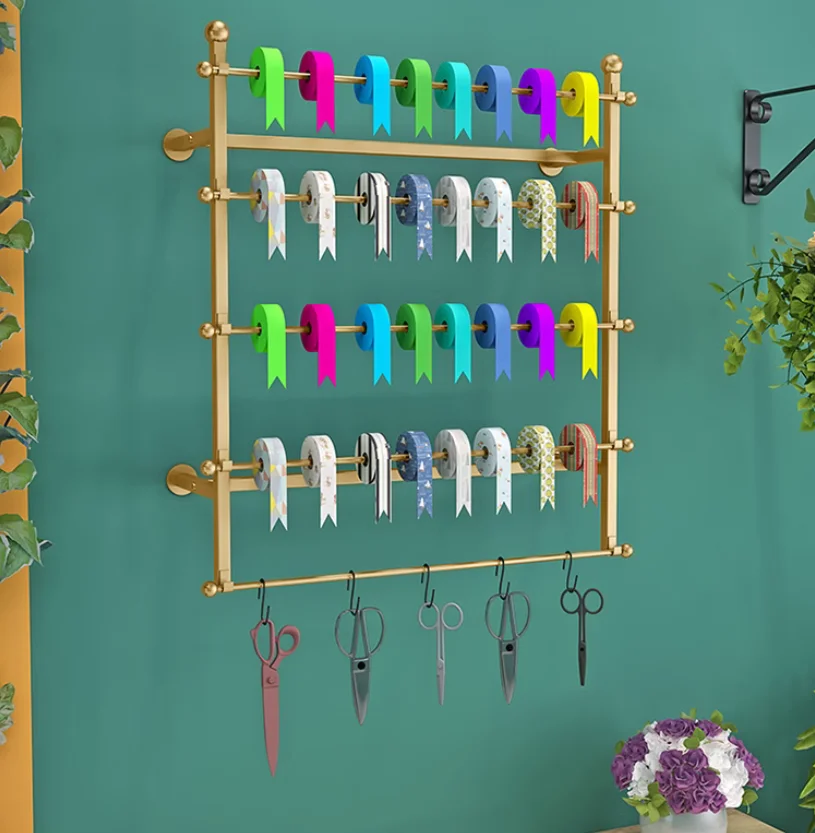 Wall hanging fresh flower shop packaging ribbon rack Wall hanging color ribbon storage rack Silk ribbon roll axis display rack
Wall hanging fresh flower shop packaging ribbon rack Wall hanging color ribbon storage rack Silk ribbon roll axis display rack