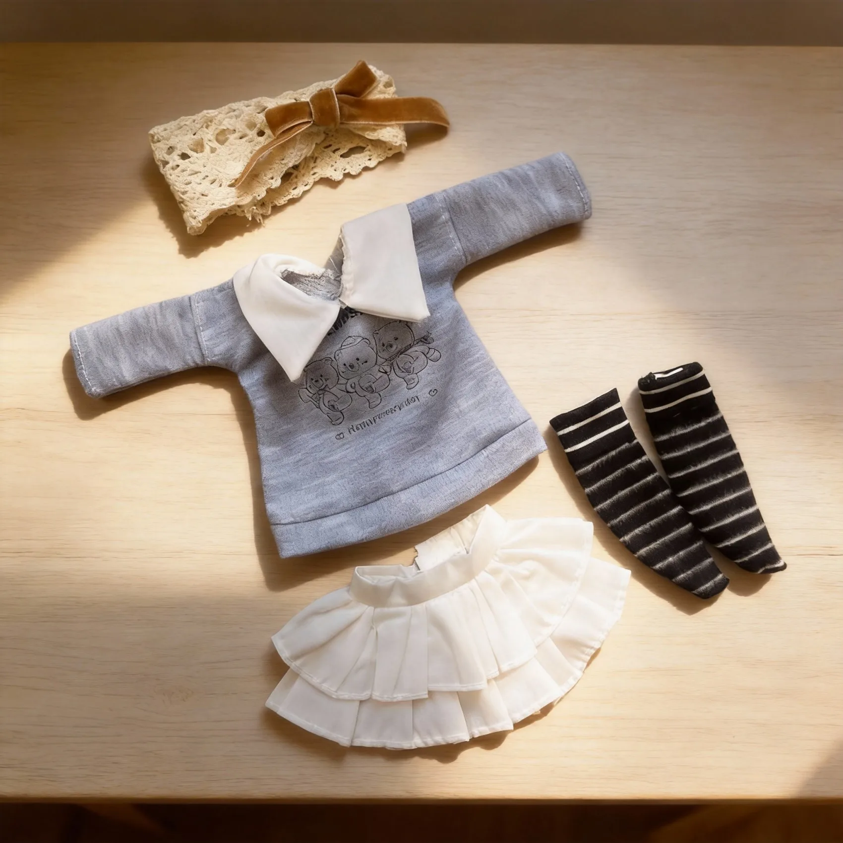 Мягкий серо-голубой свитер и комплект одежды для куклы BJD 1/6 (30 см) с многослойной белой юбкой и вязаной повязкой на голову. Весенняя мода в стиле каваи.
Мягкий серо-голубой свитер и комплект одежды для куклы BJD 1/6 (30 см) с многослойной белой юбкой и вязаной повязкой на голову. Весенняя мода в стиле каваи.