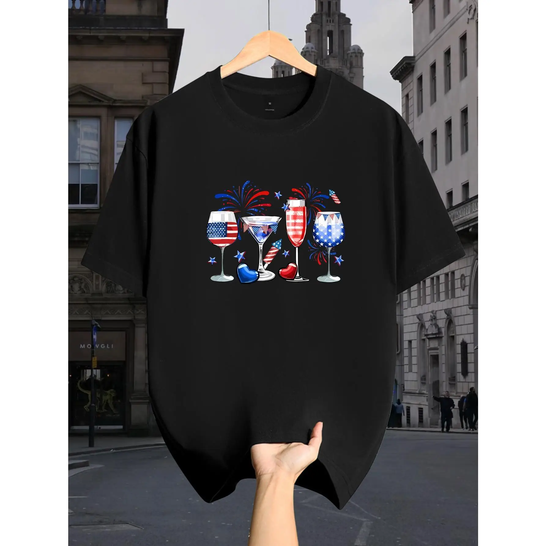 Unisex USA Patriotic T-shirt, American Flag Wine Glasses Graphic Tee, Red White Blue Celebration Party Casual Top
Unisex USA Patriotic T-shirt, American Flag Wine Glasses Graphic Tee, Red White Blue Celebration Party Casual Top