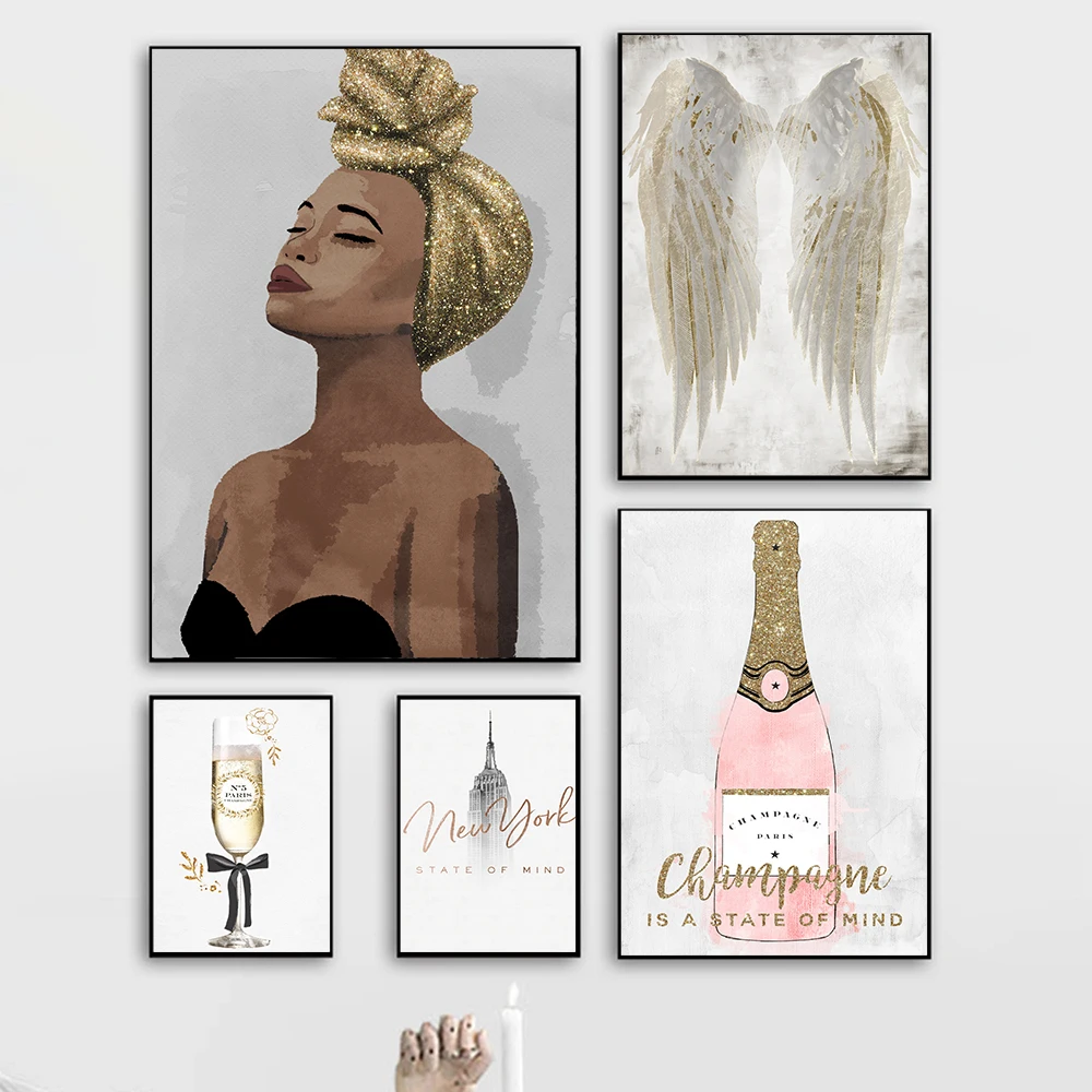 Fashion Pink Gold Champagne Poster Black Woman Canvas Print Wall Art Painting Salon Beauty Pictures For Girl Room Home Decor
Fashion Pink Gold Champagne Poster Black Woman Canvas Print Wall Art Painting Salon Beauty Pictures For Girl Room Home Decor