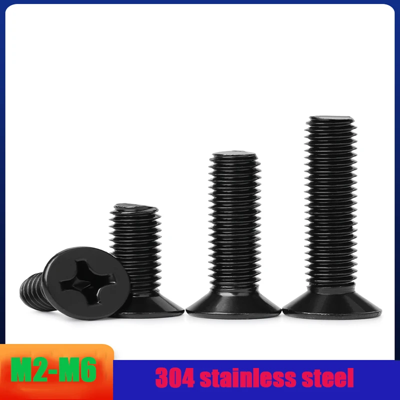 M2 M2.5 M3 M4 M5 M6 Black 304 Stainless Steel Cross Phillips Flat Bolt Countersunk Head Furniture Screw L=3-50mm
M2 M2.5 M3 M4 M5 M6 Black 304 Stainless Steel Cross Phillips Flat Bolt Countersunk Head Furniture Screw L=3-50mm
