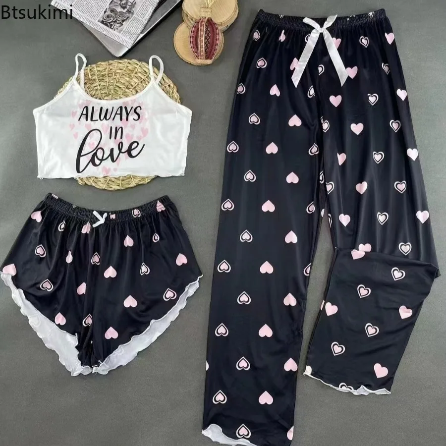 New 2025 Women's Three-piece Sling Suspender Lace Lace Printed Top Shorts Pants Suit Sweet Casual Printed Pajama Set for Women
New 2025 Women's Three-piece Sling Suspender Lace Lace Printed Top Shorts Pants Suit Sweet Casual Printed Pajama Set for Women