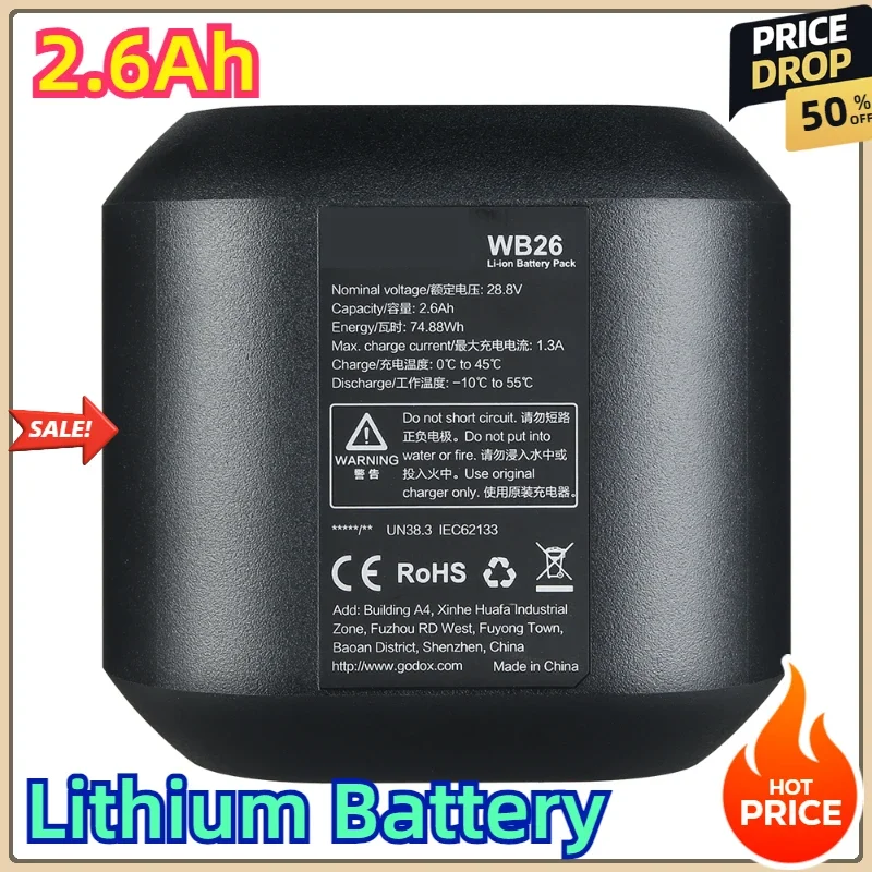 28.8V 2.6Ah Lithium Battery For Godox AD600Pro with Outdoor Shooting WB26 AD600Pro Accessories Pack
28.8V 2.6Ah Lithium Battery For Godox AD600Pro with Outdoor Shooting WB26 AD600Pro Accessories Pack
