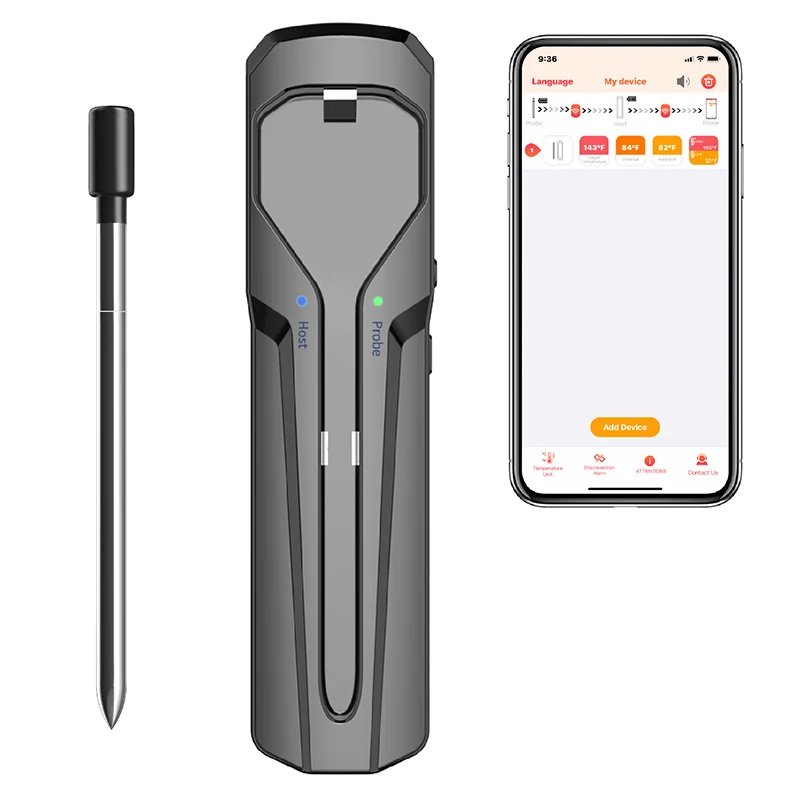 Bluetooth APP Wireless Remote Kitchen Food BBQ Thermometer Single Needle IP67 High Precision Dual Temperature Display
Bluetooth APP Wireless Remote Kitchen Food BBQ Thermometer Single Needle IP67 High Precision Dual Temperature Display