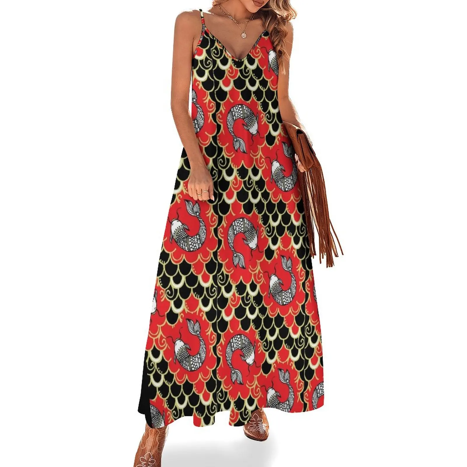 Persevere /Red-Black Chinoiserie Carp / Koi Fish Sleeveless Dress prom clothes Party dresses for women party dresses woman Dress
Persevere /Red-Black Chinoiserie Carp / Koi Fish Sleeveless Dress prom clothes Party dresses for women party dresses woman Dress