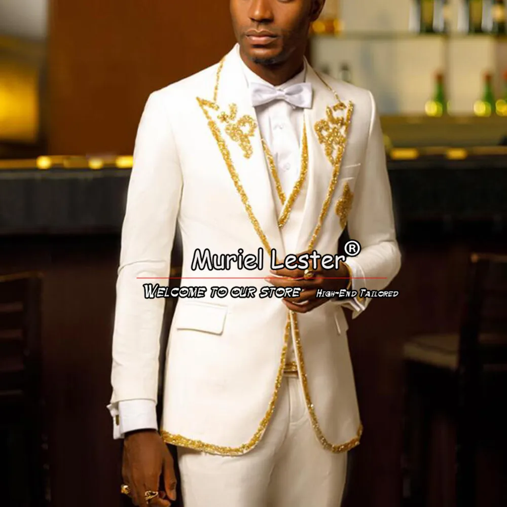Elegant Groom Wedding Suits Gold Lapel Jacket Pants 2 Pieces Formal Men Tuxedos Custom Made 2 Pieces Prom Blazer Costume Homme
Elegant Groom Wedding Suits Gold Lapel Jacket Pants 2 Pieces Formal Men Tuxedos Custom Made 2 Pieces Prom Blazer Costume Homme