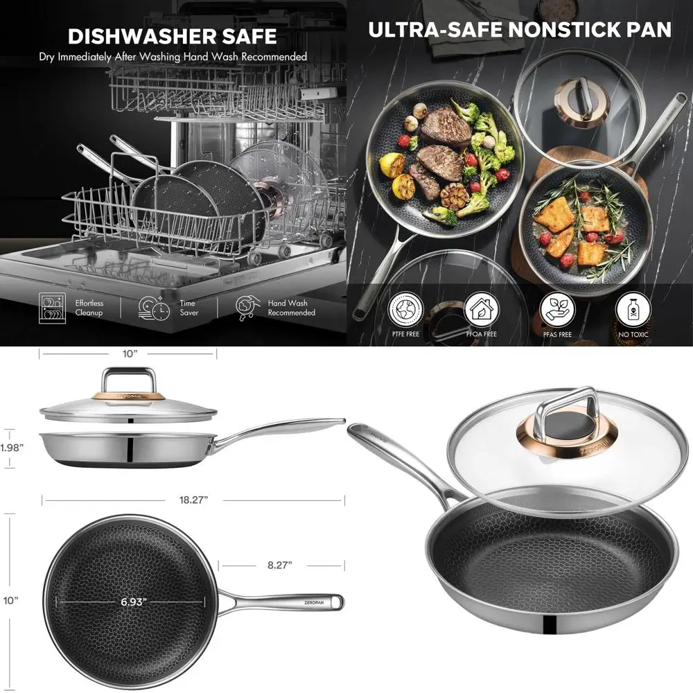 10-Inch Nonstick Frying Pan with Lid, PFOA-Free, Dishwasher Safe, Oven-Safe to 600°F, Induction and All Cooktop Compatible
10-Inch Nonstick Frying Pan with Lid, PFOA-Free, Dishwasher Safe, Oven-Safe to 600°F, Induction and All Cooktop Compatible