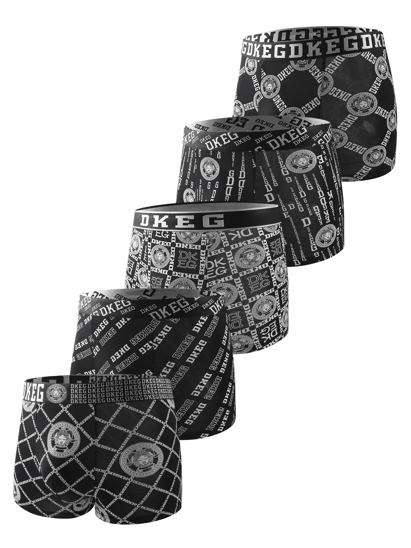 DKEG men's luxurious black-and-white printed boys' underwear 5 pieces of anti-bacterial breathable boxer shorts
DKEG men's luxurious black-and-white printed boys' underwear 5 pieces of anti-bacterial breathable boxer shorts