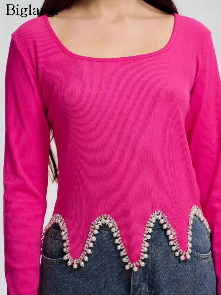 Knitted Autumn Pullover Tops Women Irregular Pearl Patchwork Fashion Ladies Cropped Blouses Long Sleeve Slim Bodycon Woman Tops
Knitted Autumn Pullover Tops Women Irregular Pearl Patchwork Fashion Ladies Cropped Blouses Long Sleeve Slim Bodycon Woman Tops