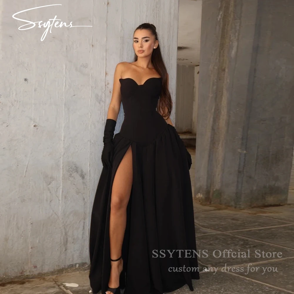 SSYTENS Sexy Strapless Black Satin Evening Dresses High Slit Vestidos De Gala Long A Line Dresses For Wedding Guests Customized
SSYTENS Sexy Strapless Black Satin Evening Dresses High Slit Vestidos De Gala Long A Line Dresses For Wedding Guests Customized