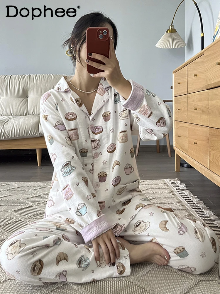 Pure Cotton Brushed Women's Casual Homewear Set Autumn Winter Long Sleeve Skin-Friendly Cartoon Cute Turn-Down Collar Pajamas
Pure Cotton Brushed Women's Casual Homewear Set Autumn Winter Long Sleeve Skin-Friendly Cartoon Cute Turn-Down Collar Pajamas