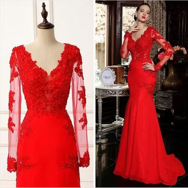 vestidos de festa Elegant Long Evening Gown China Transparent Custom Made Beads Mermaid Red Dresses Long Sleeves
vestidos de festa Elegant Long Evening Gown China Transparent Custom Made Beads Mermaid Red Dresses Long Sleeves