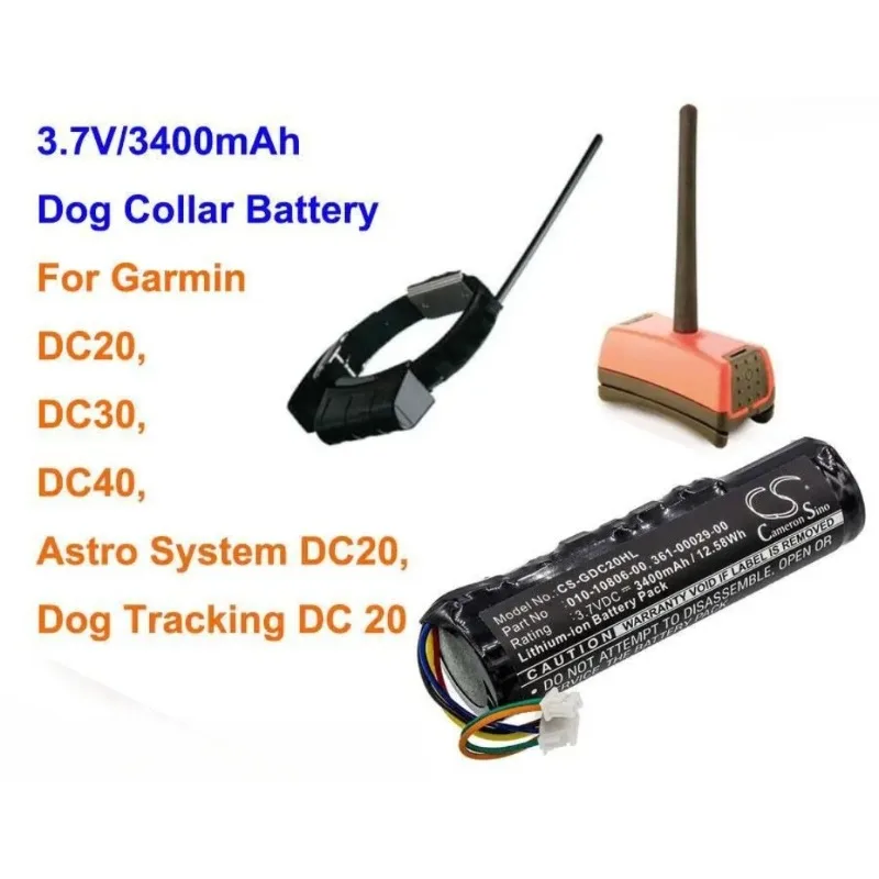 Cameron Sino 3400mAh Dog Collar Battery 010-10806-00 for Garmin DC20, DC30, DC40, Dog Tracking DC 20, Astro System DC20
Cameron Sino 3400mAh Dog Collar Battery 010-10806-00 for Garmin DC20, DC30, DC40, Dog Tracking DC 20, Astro System DC20
