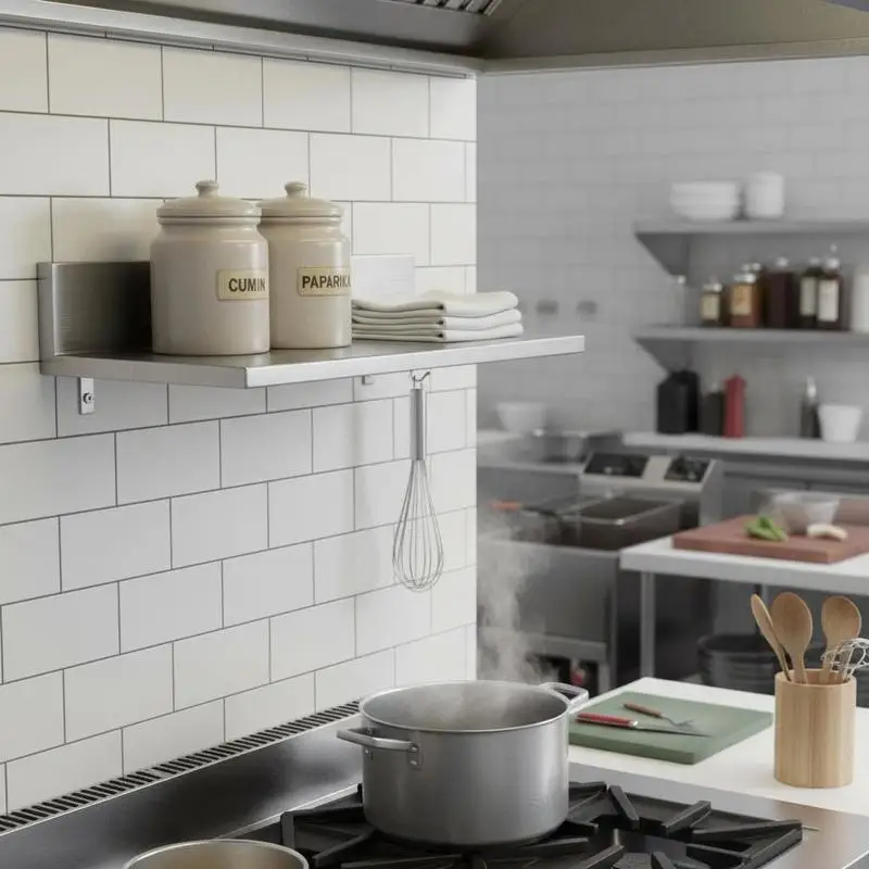 Wall Mounted Metal Ledge 8.6" x 16" For Restaurant Kitchen Bar, Backsplash Design 44 lbs Load Capacity Heavy Duty Storage Rack 1-Tier Industrial Floating Shelving
Wall Mounted Metal Ledge 8.6" x 16" For Restaurant Kitchen Bar, Backsplash Design 44 lbs Load Capacity Heavy Duty Storage Rack 1-Tier Industrial Floating Shelving