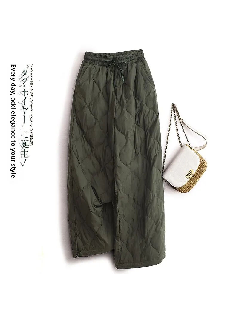 Тепло и брюки: женские свободные широкие брюки с ромбовидной строчкой, брюки с эластичной резинкой на талии для повседневного зимнего комфорта
Тепло и брюки: женские свободные широкие брюки с ромбовидной строчкой, брюки с эластичной резинкой на талии для повседневного зимнего комфорта