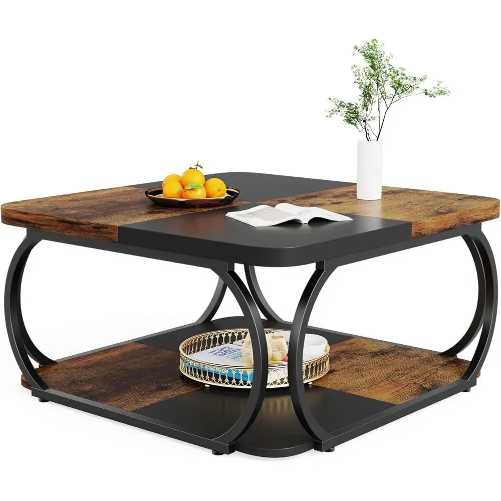 40 Storage Coffee Table, 2-Tier Square Design with Durable Metal Frame for Living Room, Black & Rustic Brown
40 Storage Coffee Table, 2-Tier Square Design with Durable Metal Frame for Living Room, Black & Rustic Brown