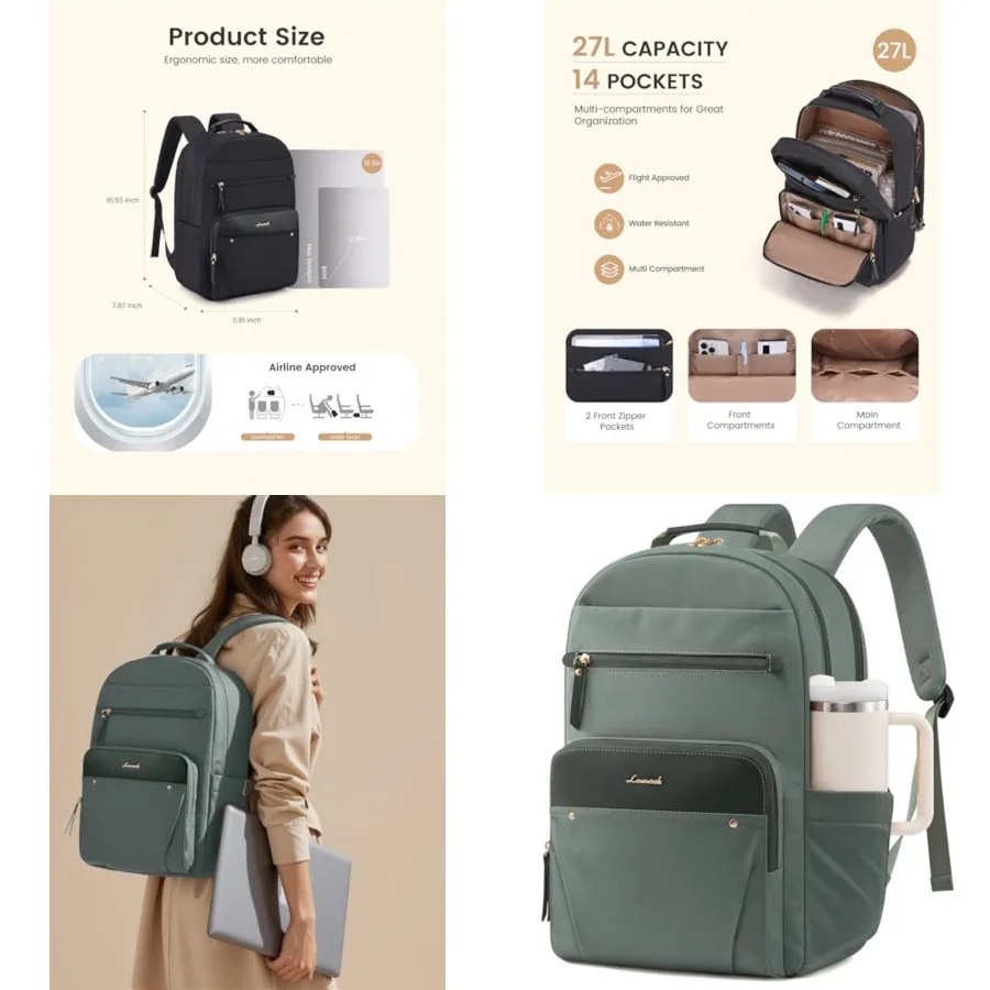 Laptop Backpack for Women with Leather Trim and Tumbler Pockets,"Work Backpack Purse, Travel Personal Item Bag, Carry On Busess
Laptop Backpack for Women with Leather Trim and Tumbler Pockets,"Work Backpack Purse, Travel Personal Item Bag, Carry On Busess