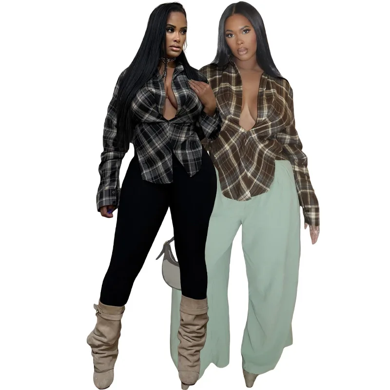 FAGADOER Fashion Checkered Print Patchwork Tshirt for Woman Deep V-neck Folding Sleeves Tshirt Female Streetwear Clothing New
FAGADOER Fashion Checkered Print Patchwork Tshirt for Woman Deep V-neck Folding Sleeves Tshirt Female Streetwear Clothing New