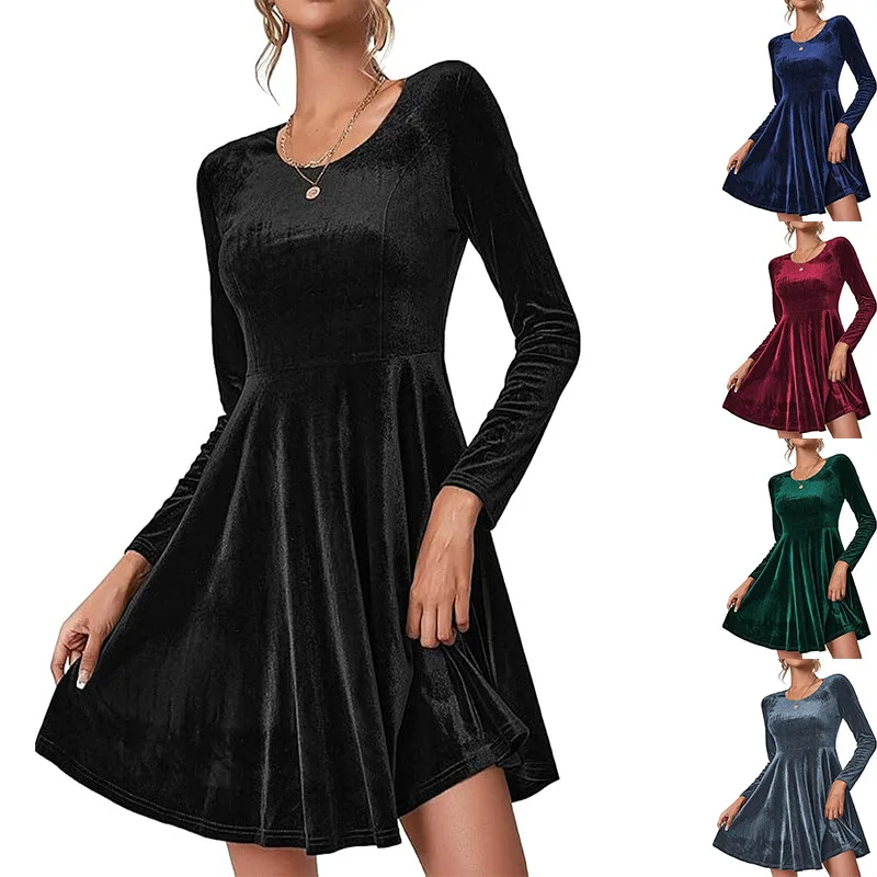 2025 Autumn/Winter New Women's Long Sleeve Round Neck Flared Velvet Dress
2025 Autumn/Winter New Women's Long Sleeve Round Neck Flared Velvet Dress