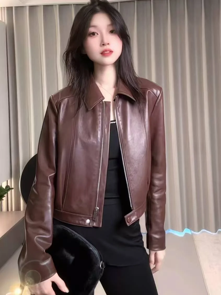 Trendy Zipper Genuine Leather Jaet Women's Motorcycle Sle Turn-down Collar Slimming Faionable Anti-aging ort Coat
Trendy Zipper Genuine Leather Jaet Women's Motorcycle Sle Turn-down Collar Slimming Faionable Anti-aging ort Coat