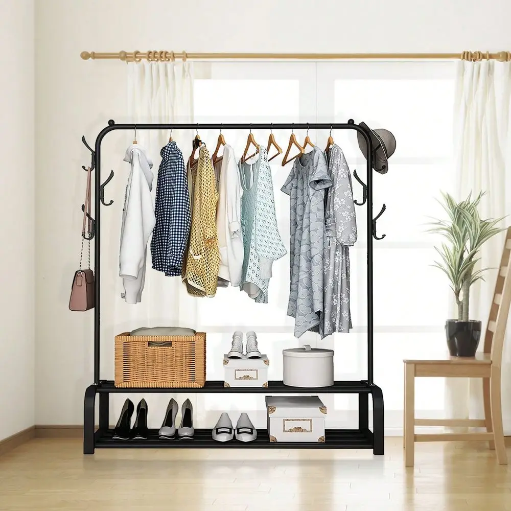 Rack For Hanging Clothes, Double Rods Clothes Rack With Wheels, MultiFunctional Clothing Rack For Bedroom, 4 Hooks
Rack For Hanging Clothes, Double Rods Clothes Rack With Wheels, MultiFunctional Clothing Rack For Bedroom, 4 Hooks
