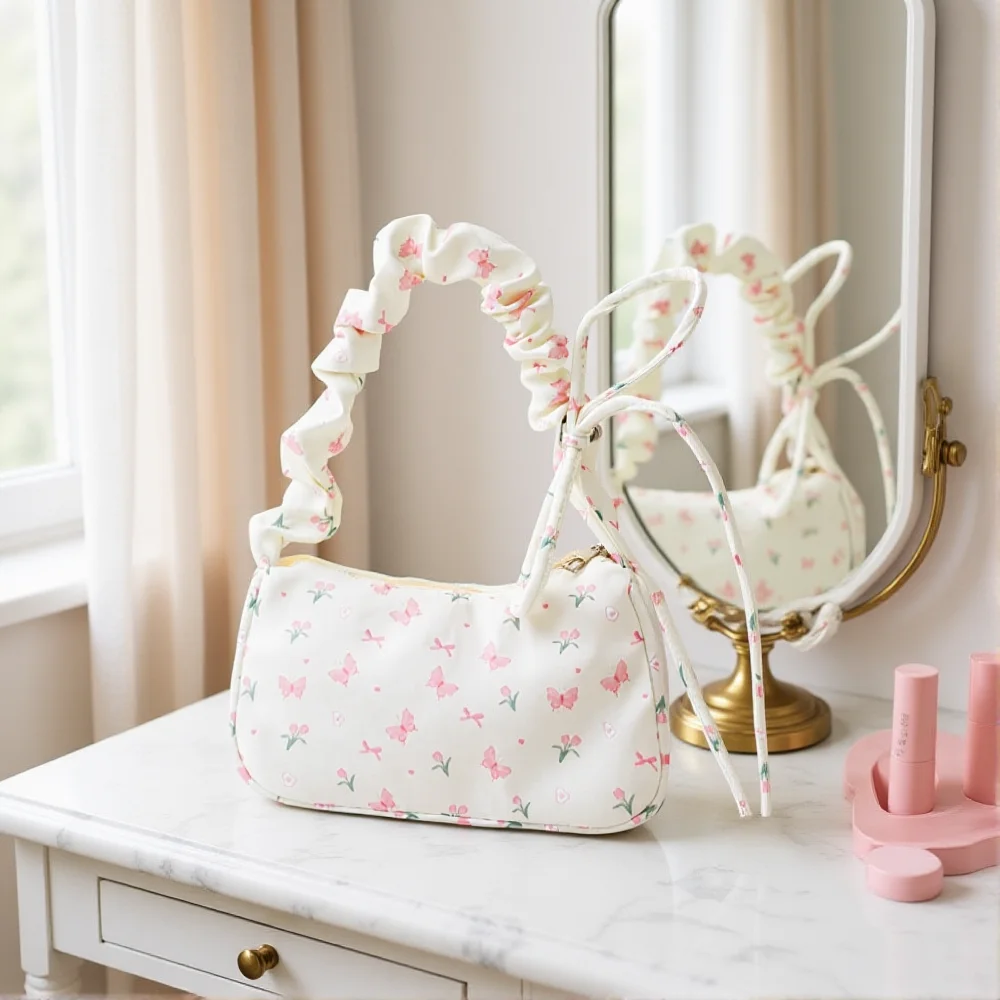 Ladies Pleated Shoulder Bag Cherry Butterfly Strawberry Pattern Underarm Bag Small Cute Nylon Handbag Styling Casual Daily Wear
Ladies Pleated Shoulder Bag Cherry Butterfly Strawberry Pattern Underarm Bag Small Cute Nylon Handbag Styling Casual Daily Wear